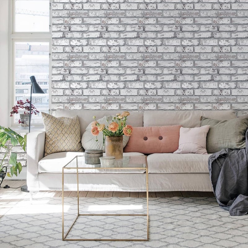 COMSTICKC 3D Faux Brick Wall Panel, Peel and Stick Brick Tiles, 10 Pcs of 12"X12", Small Size Thin PVC Brick Adhesive Fake Brick Paneling Brick Backsplash Background, Retro White - Image 2